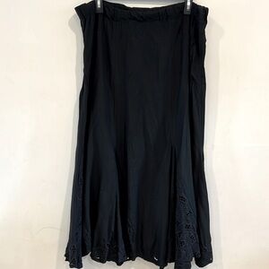 Long Black Skirt With Embroidery All Around Hem Size M.